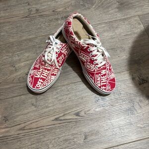 NWOT. Vans Red and White Graphic Sneakers. Sz9